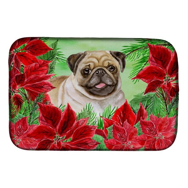 Carolines Treasures Fawn Pug Poinsettas Dish Drying Mat - CK1365DDM