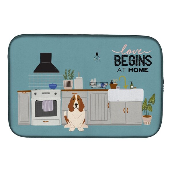 Carolines Treasures 14 x 21 in. Basset Hound Kitchen Scene Dish Drying Mat - CA72406