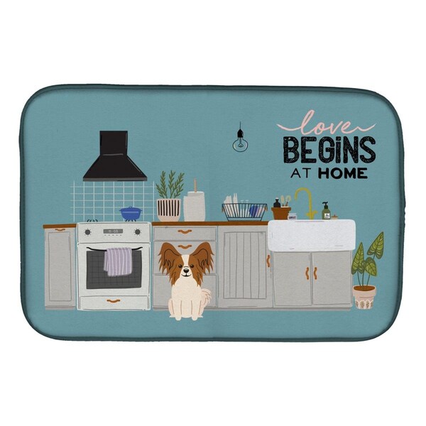 Carolines Treasures 14 x 21 in. Red White Papillon Kitchen Scene Dish Drying Mat - CK7782DDM