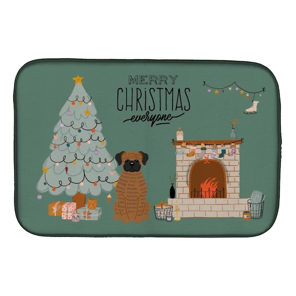 Carolines Treasures 14 x 21 in. Brindle Boxer Christmas Everyone Dish Drying Mat - CK7680DDM