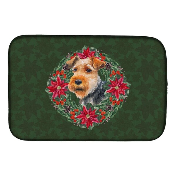 Carolines Treasures Welsh Terrier Poinsetta Wreath Dish Drying Mat - CK1566DDM