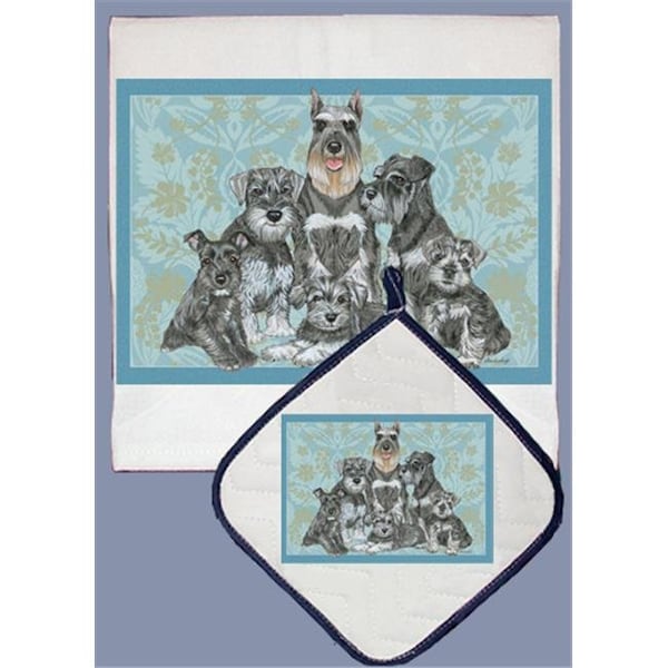 Pipsqueak Productions Pipsqueak Productions DP565 Dish Towel and Pot Holder Set - Schnauzer Family - DP565