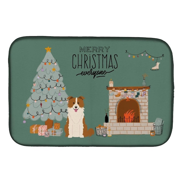 Carolines Treasures 14 x 21 in. Red White Border Collie Christmas Everyone Dish Drying Mat - CK7682DDM