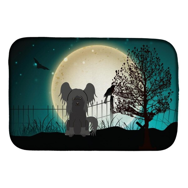 Carolines Treasures Halloween Scary Chinese Crested Black Dish Drying Mat - BB2302DDM