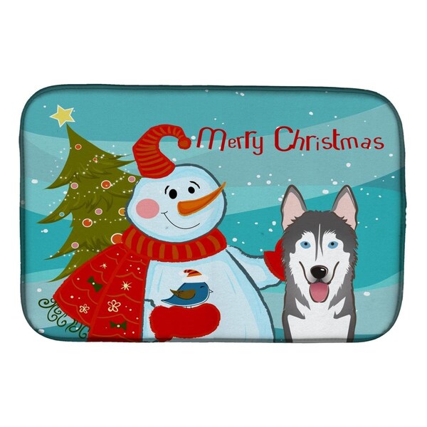 Carolines Treasures Snowman With Alaskan Malamute Dish Drying Mat - BB1838DDM