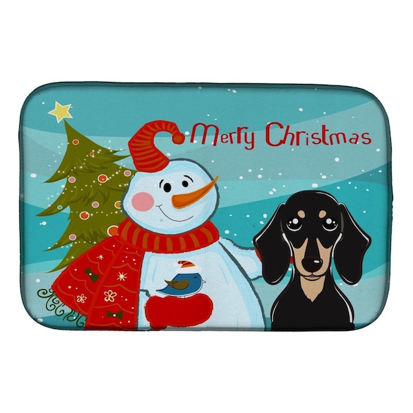Carolines Treasures Snowman With Smooth Black & Tan Dachshund Dish Drying Mat - BB1835DDM