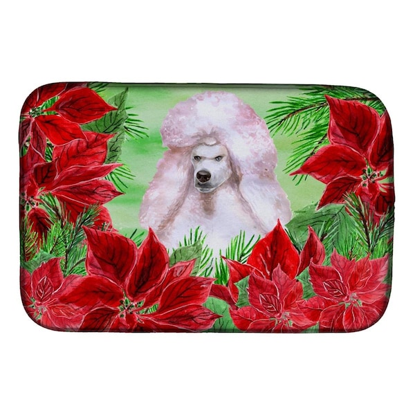 Carolines Treasures White Standard Poodle Poinsettas Dish Drying Mat - CK1364DDM