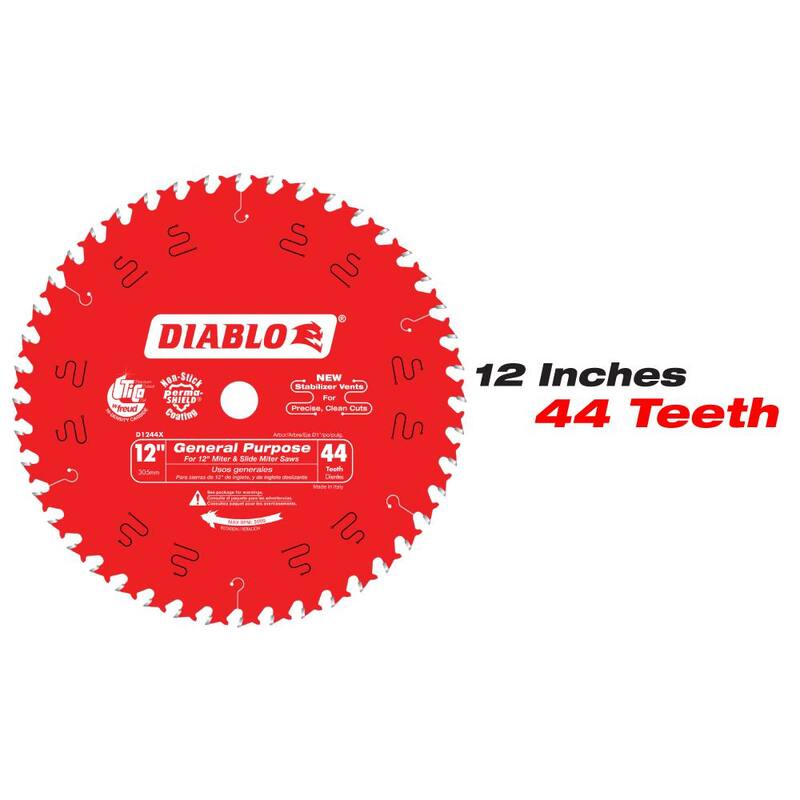 Hoja de sierra DIABLO de 12 pulgadas para madera 44 dientes para uso general, combinación de 60 dientes, pulido final de 100 dientes (3 hojas) - D124460100X3GS