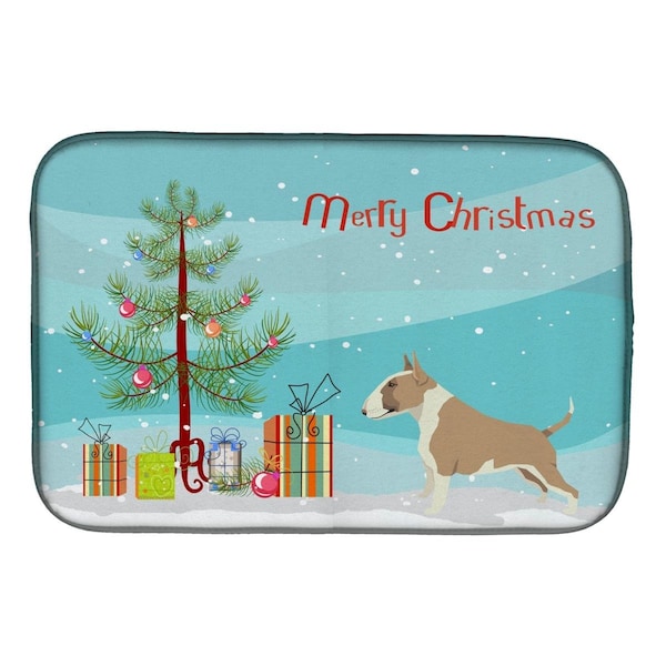 Carolines Treasures Fawn & White Bull Terrier Christmas Tree Dish Drying Mat - CK3528DDM