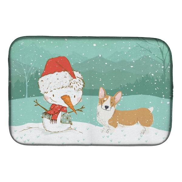 Carolines Treasures Pembroke Corgi Snowman Christmas Dish Drying Mat - CK2060DDM