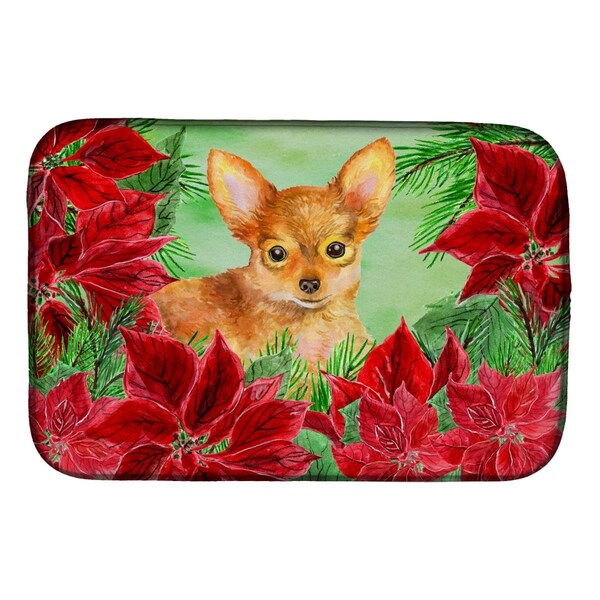 Carolines Treasures Toy Terrier Poinsettas Dish Drying Mat - CK1369DDM