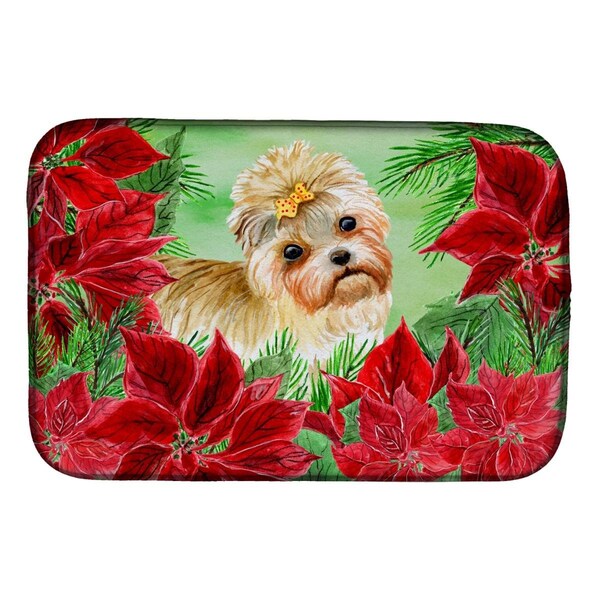 Carolines Treasures Morkie Poinsettas Dish Drying Mat - CK1316DDM