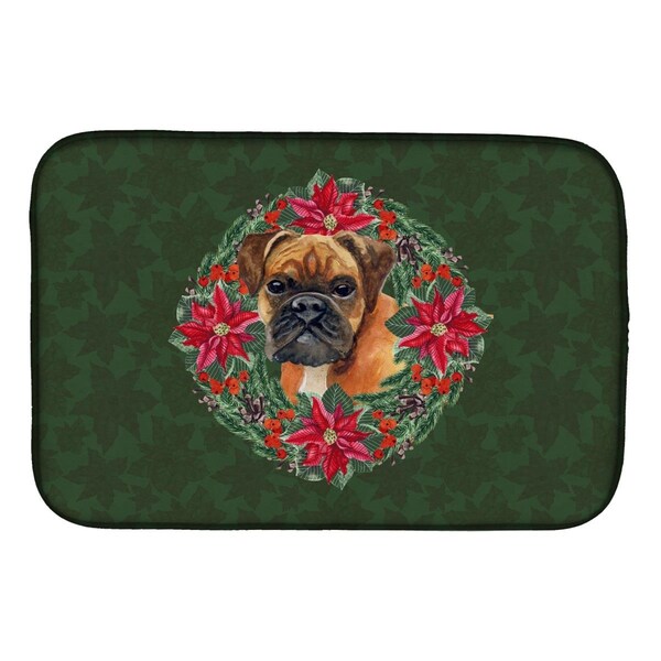 Carolines Treasures German Boxer Poinsetta Wreath Dish Drying Mat - CK1506DDM