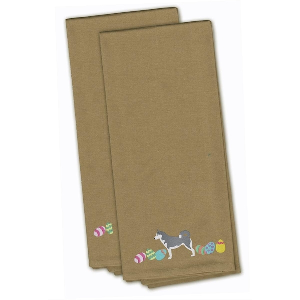 Carolines Treasures Siberian Husky Easter Tan Embroidered Kitchen Towel - CK1687TNTWE