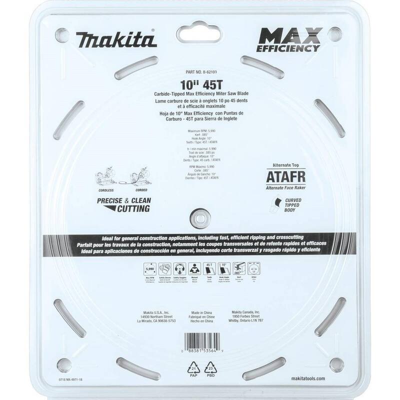 Disco para sierra ingleteadora de carburo de tungsteno de 10 pulgadas y 45 dientes para máxima eficiencia - B-62103