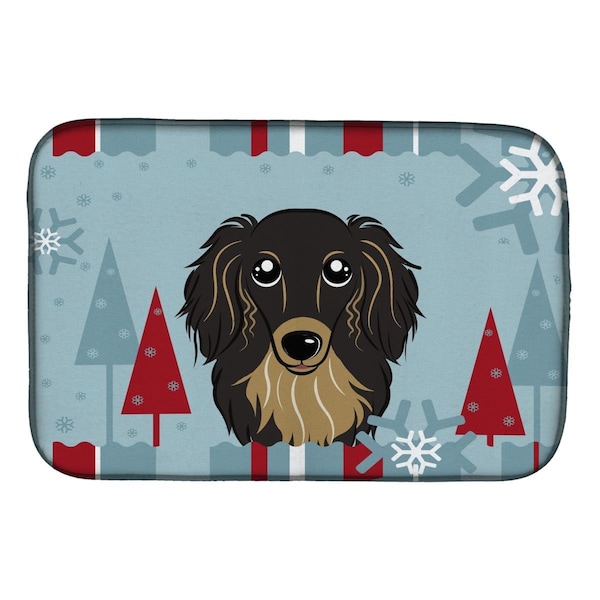 Carolines Treasures Winter Holiday Longhair Black & Tan Dachshund Dish Drying Mat - BB1709DDM