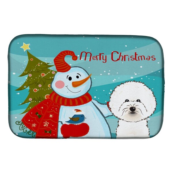 Carolines Treasures Snowman With Bichon Frise Dish Drying Mat - BB1837DDM