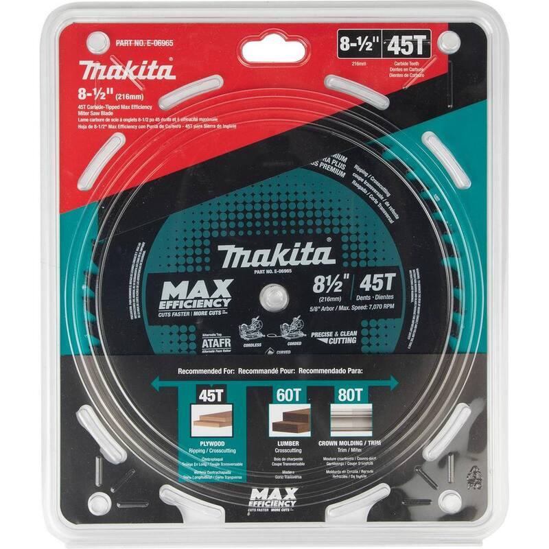 Makita Max Efficiency Hoja de sierra ingleteadora de corte delgado de 8-1/2 pulgadas y 45 dientes - E-06965