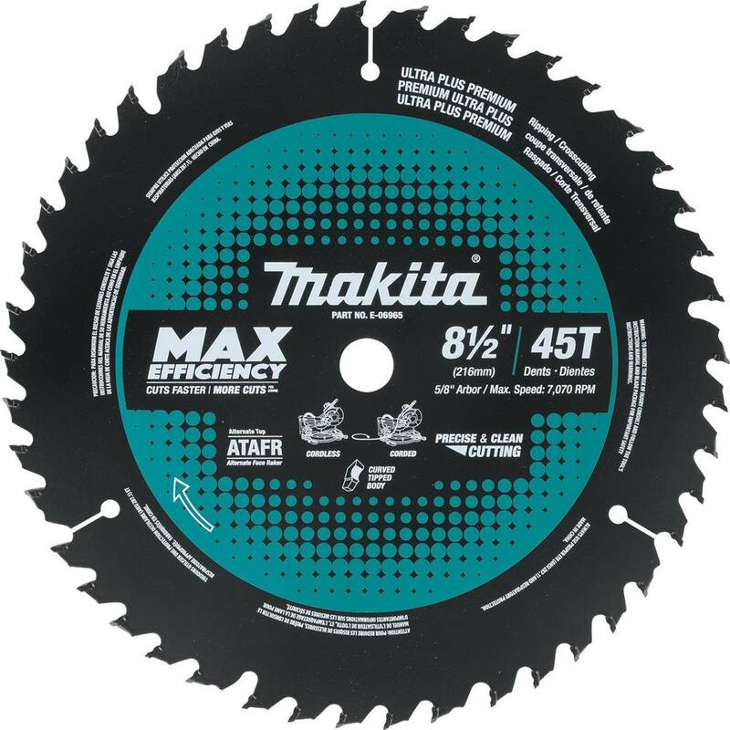 Makita Max Efficiency Hoja de sierra ingleteadora de corte delgado de 8-1/2 pulgadas y 45 dientes - E-06965