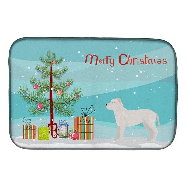 Carolines Treasures White Bullboxer Christmas Tree Dish Drying Mat - CK3808DDM