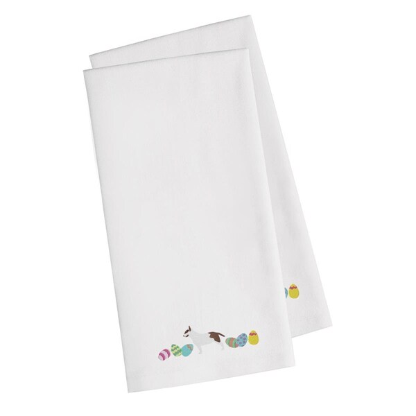 Carolines Treasures Bull Terrier Easter White Embroidered Kitchen Towel - CK1618WHTWE