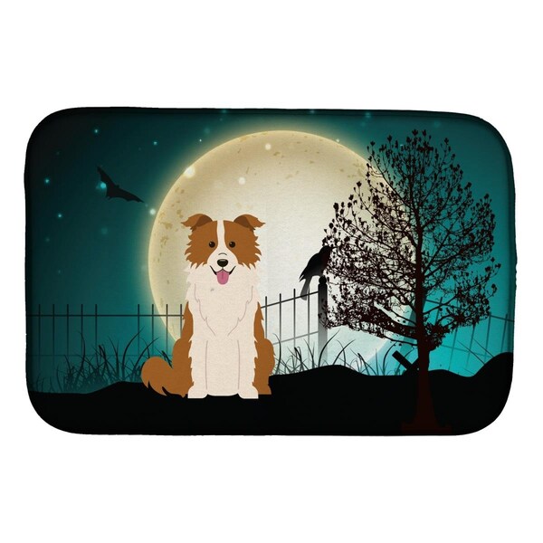 Carolines Treasures Halloween Scary Border Collie Red White Dish Drying Mat - BB2309DDM