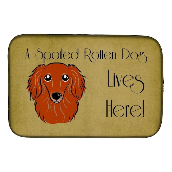 Carolines Treasures Longhair Red Dachshund Spoiled Dog Lives Here Dish Drying Mat - BB1462DDM