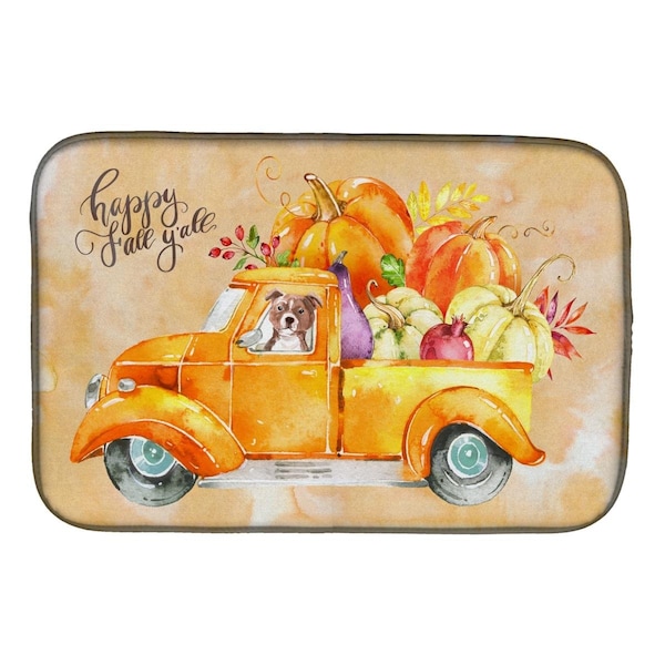 Carolines Treasures Fall Harvest Red Staffie Bull Terrier Dish Drying Mat - CK2676DDM