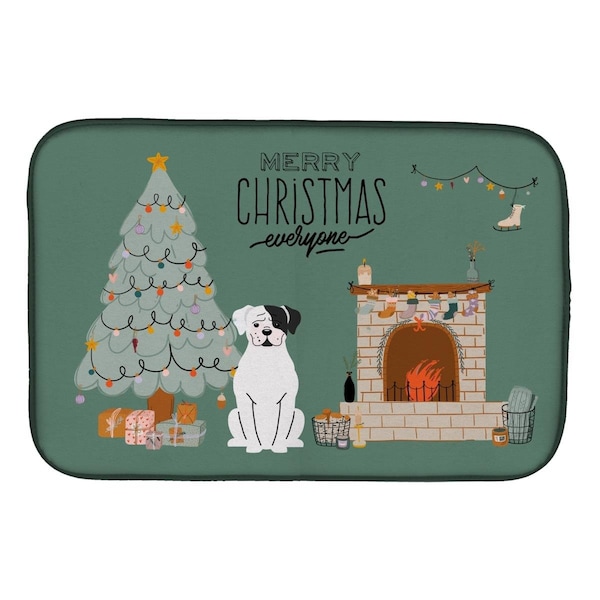 Carolines Treasures 14 x 21 in. White Boxer Christmas Everyone Dish Drying Mat - CK7677DDM