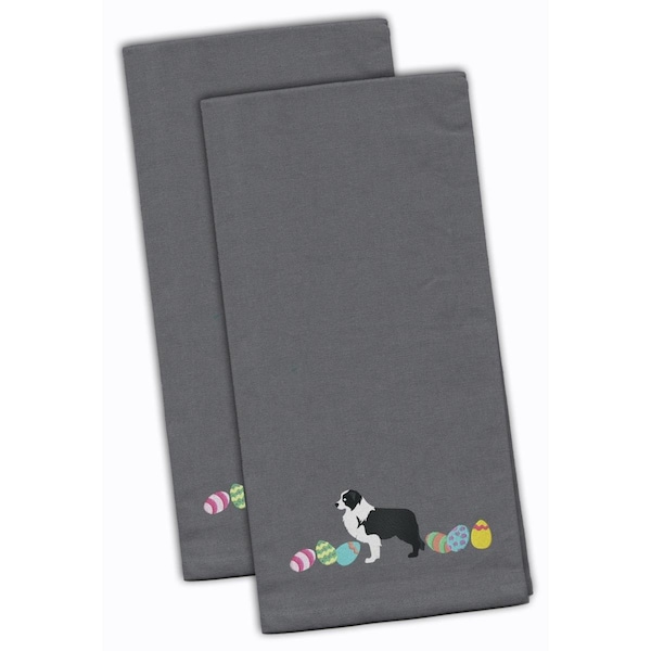 Carolines Treasures Black Border Collie Easter Gray Embroidered Kitchen Towel - CK1610GYTWE