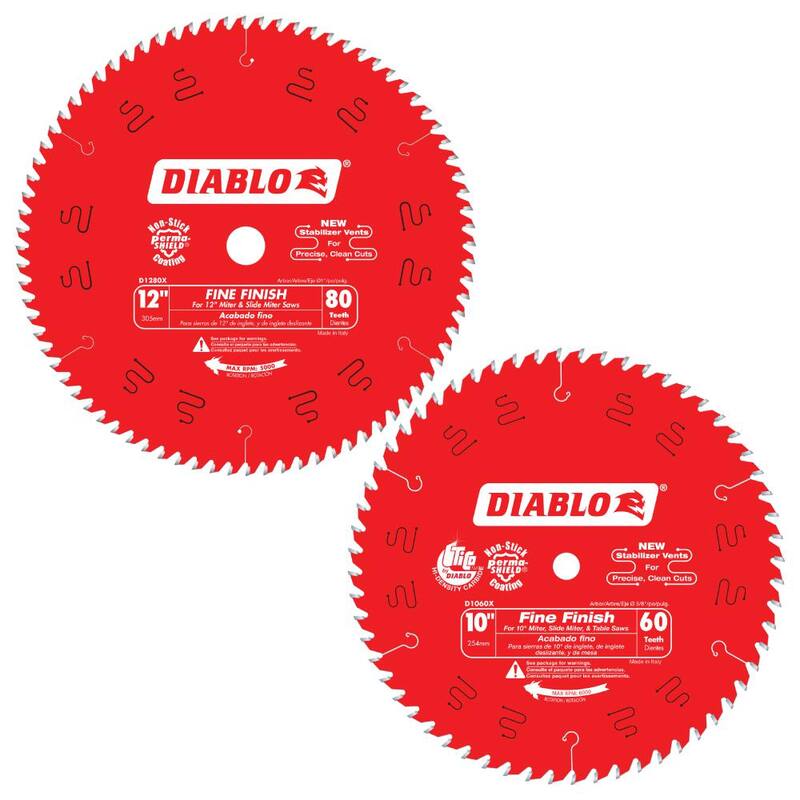 DIABLO 10 pulgadas x 60 Dientes y 12 pulgadas x 80 Dientes Hojas de Sierra Circular Finas (2 Hojas) - D10601280X2GS
