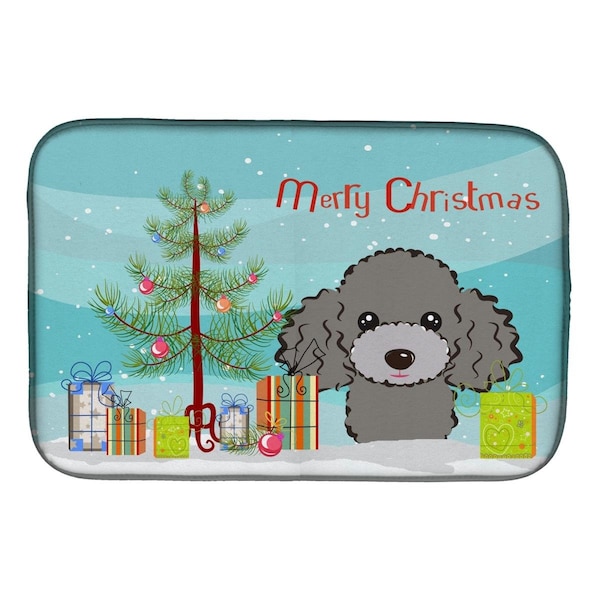 Carolines Treasures Christmas Tree & Silver Gray Poodle Dish Drying Mat - BB1631DDM