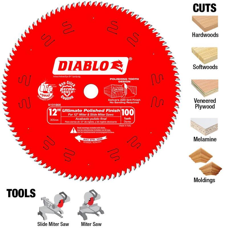 DIABLO 12 pulgadas x Hoja de sierra de acabado pulido Ultimate de 100 dientes para madera (paquete de 15) - D12100X015