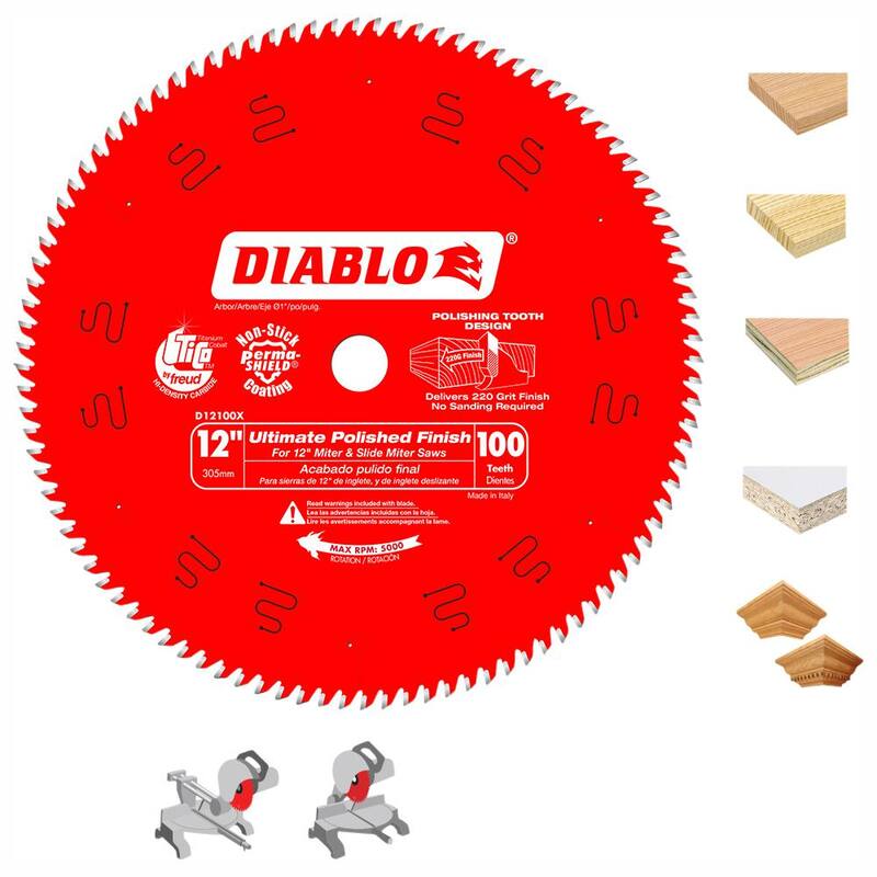 DIABLO 12 pulgadas x Hoja de sierra de acabado pulido Ultimate de 100 dientes para madera (paquete de 15) - D12100X015