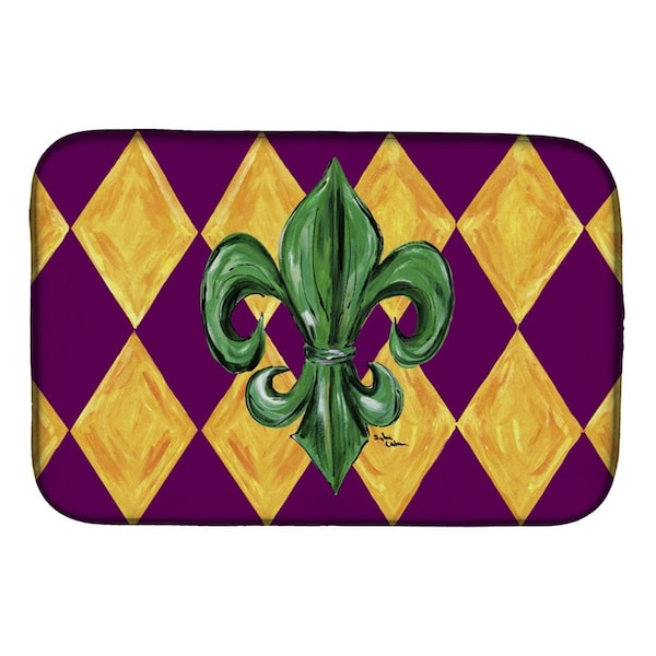 Carolines Treasures Mardi Gras Fleur De Lis Purple Green & Gold Dish Drying Mat - 8133DDM