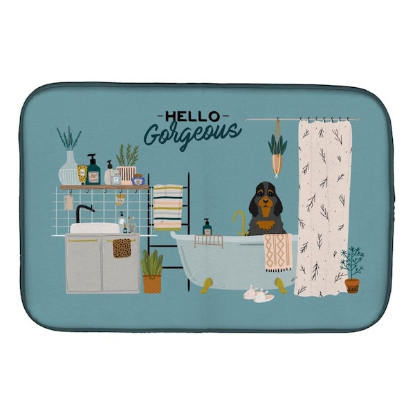Jensendistributionservices Black Tan Cocker Spaniel in Bathtub Dish Drying Mat - MI1716839