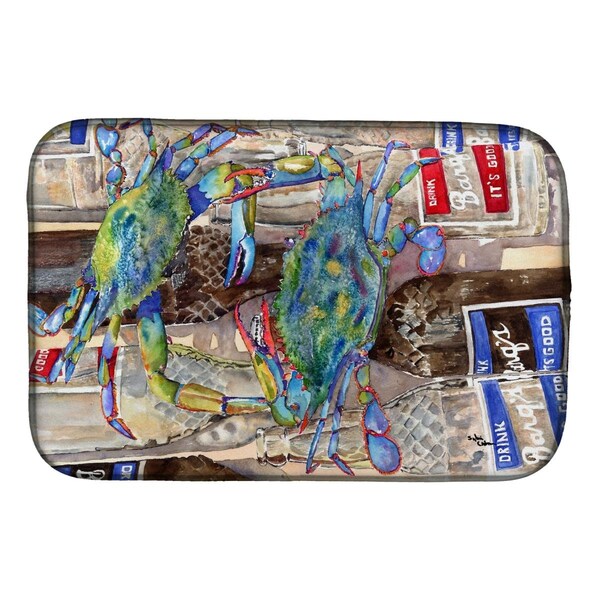 Carolines Treasures Blue Crabby Bottles of Barqs Rootbeer Dish Drying Mat - 8914DDM