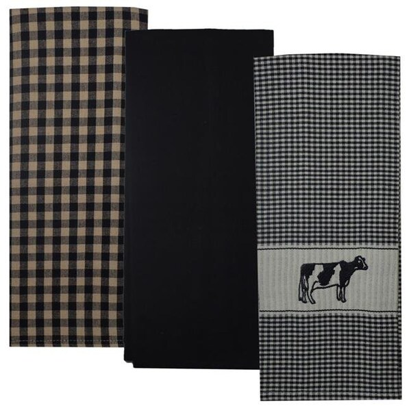 Dunroven House Dunroven House R100-210 Holston Cow Towel; Black - Set of 3 - R100-210