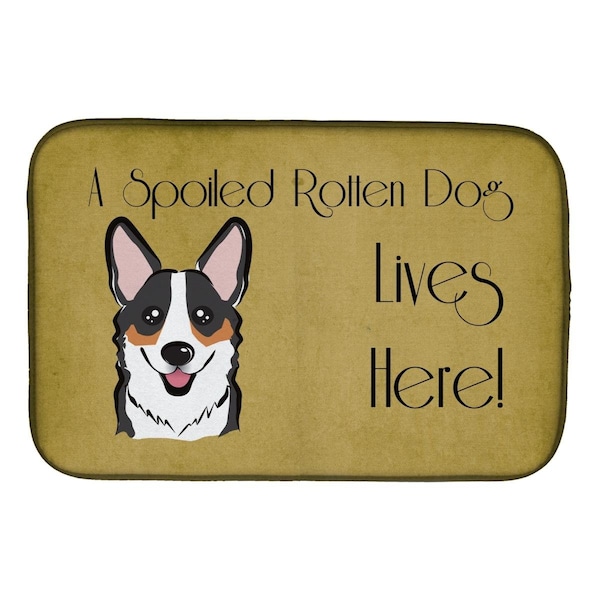 Carolines Treasures Tricolor Corgi Spoiled Dog Lives Here Dish Drying Mat - BB1503DDM