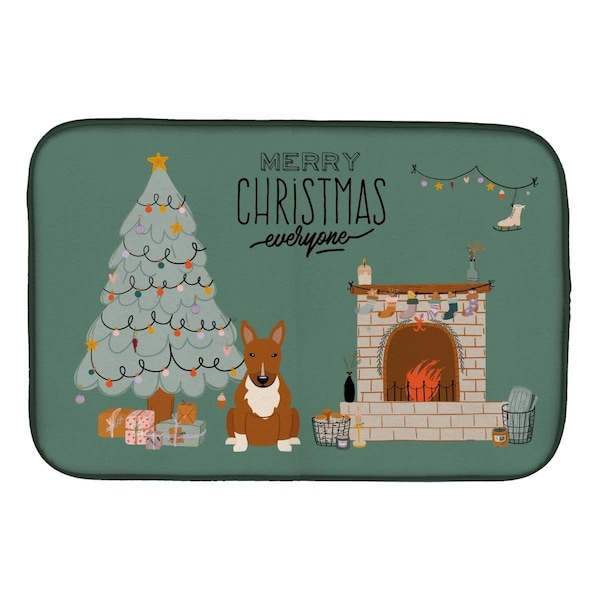 Carolines Treasures 14 x 21 in. Red Bull Terrier Christmas Everyone Dish Drying Mat - CK7697DDM