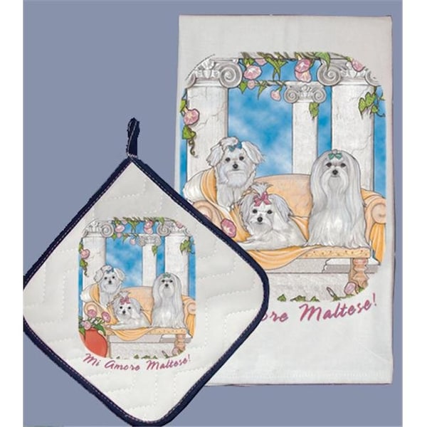 Pipsqueak Productions Pipsqueak Productions DP983 Dish Towel and Pot Holder Set - Maltese - DP983