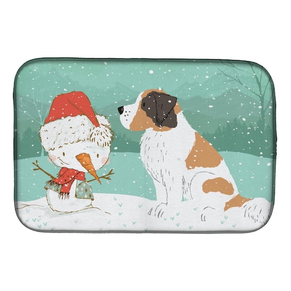 Carolines Treasures Saint Bernard Snowman Christmas Dish Drying Mat - CK2050DDM