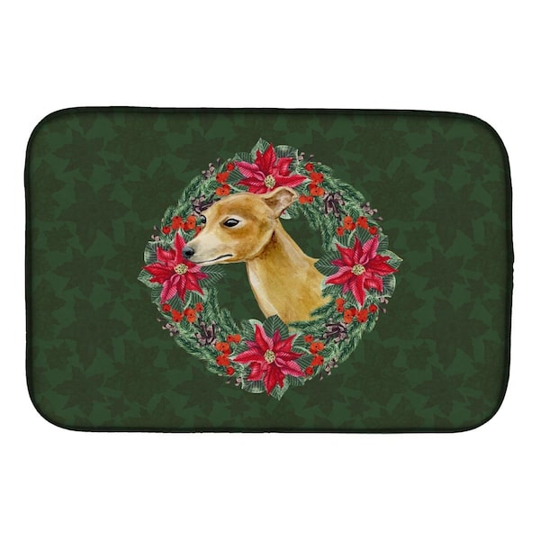 Carolines Treasures Italian Greyhound Poinsetta Wreath Dish Drying Mat - CK1564DDM