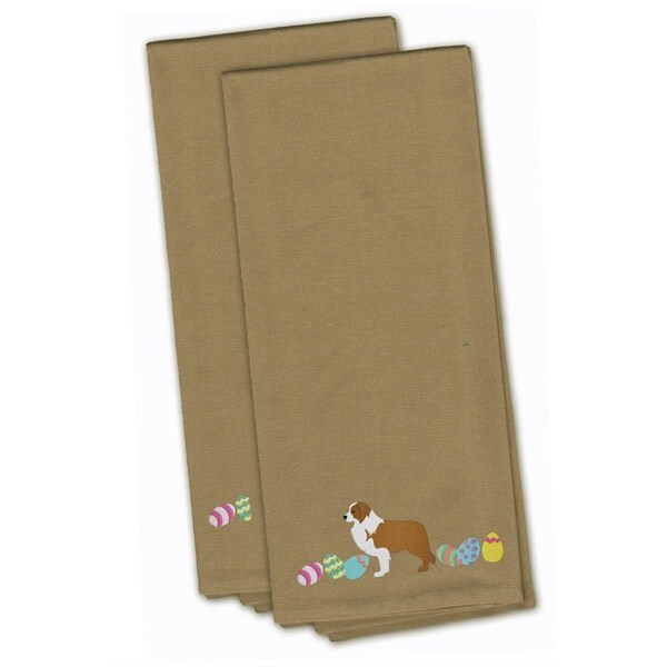 Carolines Treasures Red Border Collie Easter Tan Embroidered Kitchen Towel - CK1677TNTWE