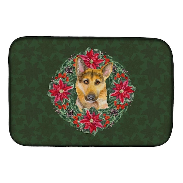 Carolines Treasures German Shepherd No.2 Poinsetta Wreath Dish Drying Mat - CK1577DDM