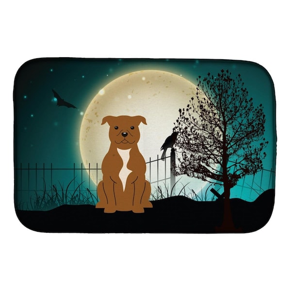 Carolines Treasures Halloween Scary Staffordshire Bull Terrier Brown Dish Drying Mat - BB2237DDM