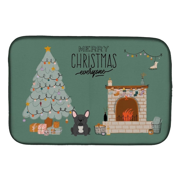Carolines Treasures 14 x 21 in. Black French Bulldog Christmas Everyone Dish Drying Mat - CK7577DDM