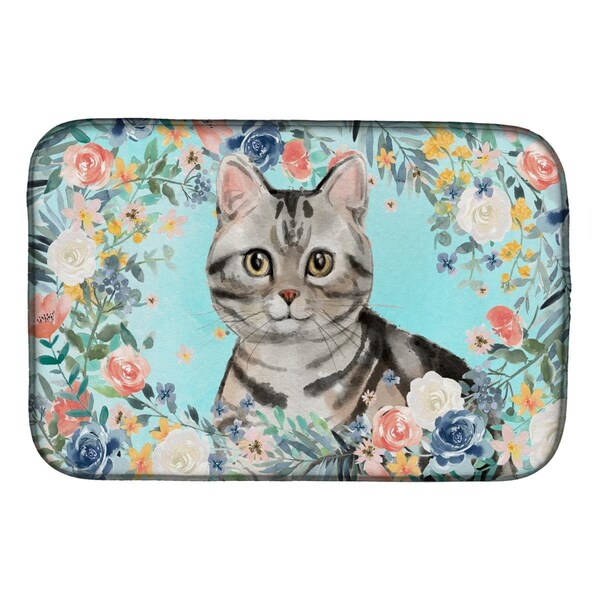 Carolines Treasures American Shorthair Spring Flowers Dish Drying Mat - CK3388DDM