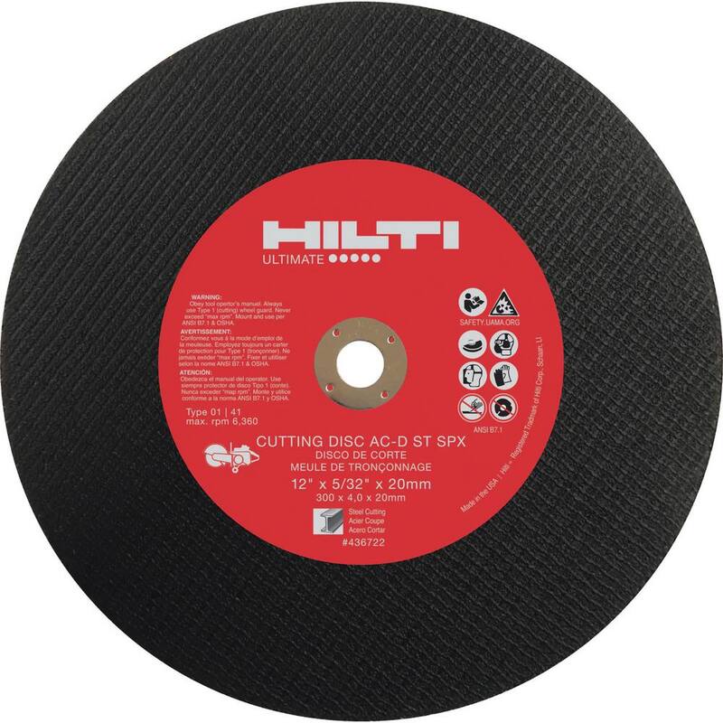 Hilti 12 pulgadas x 5/32 pulgadas x 1 pulgada 0-Dientes SPX Disco de corte de acero abrasivo para sierra de gas (Paquete de 10) - 436723