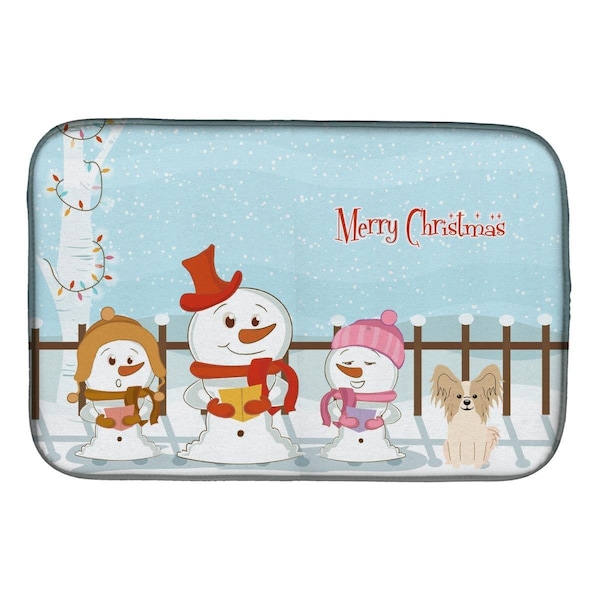 Carolines Treasures Merry Christmas Carolers Papillon Sable White Dish Drying Mat - BB2408DDM